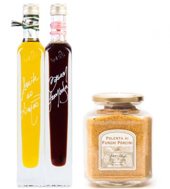 Kit com arroz carnaroli, funghi, azeite e balsâmico