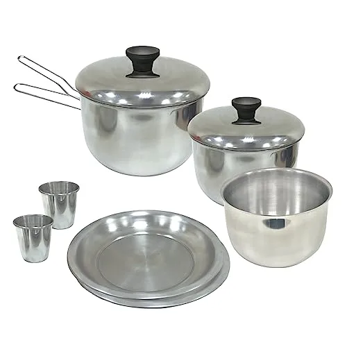 Kit de panelas de camping com oito peças