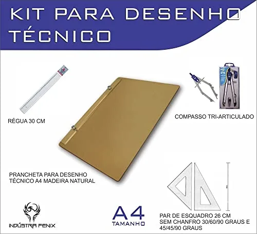 Kit de desenho técnico com prancheta