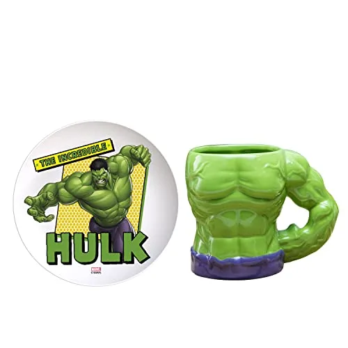 Conjunto de caneca e prato da Marvel em cerâmica