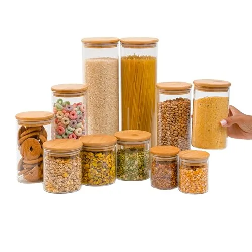 Kit de potes de vidro com tampa de bambu - foto 2