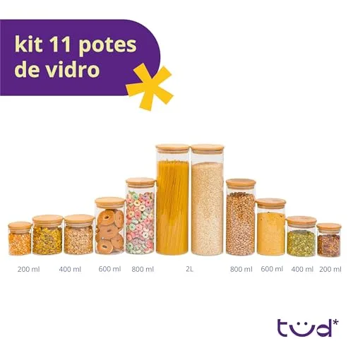 Kit de potes de vidro com tampa de bambu - foto 3