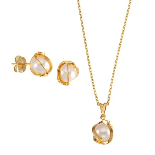 Conjunto de colar e brinco de pérola