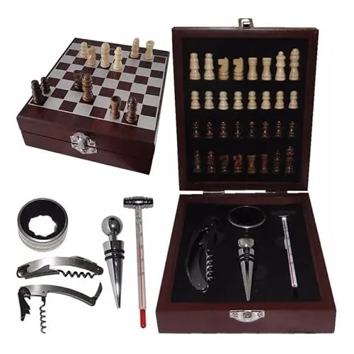 Kit de vinho com jogo de xadrez