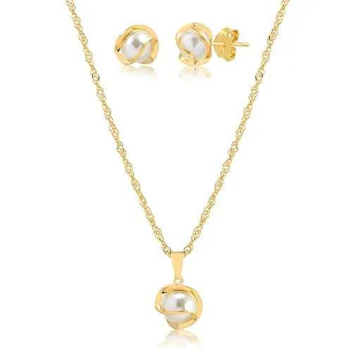 Conjunto de colar e brinco com pérola