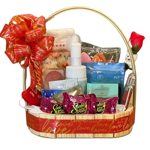 Cesta de skincare com chocolate