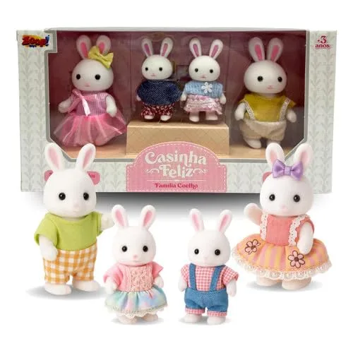 Família de coelhos com roupa que sai