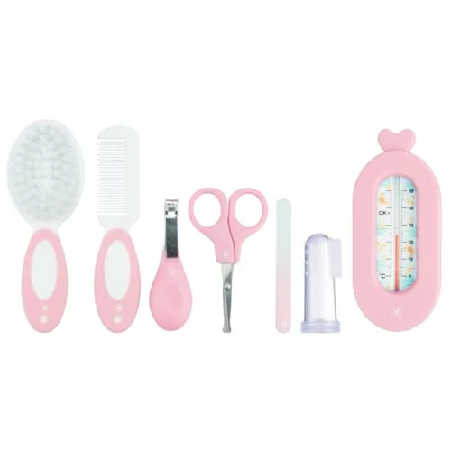 Kit de higiene rosa com termômetro