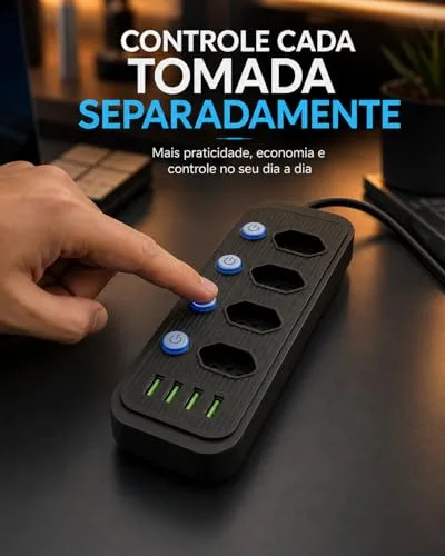 Extensão com tomadas e portas USB - foto 3