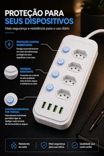 Extensão com tomadas e portas USB - foto 6