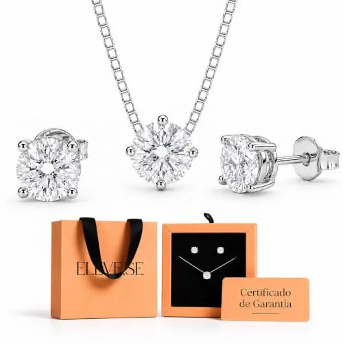 Conjunto de colar e brincos em prata