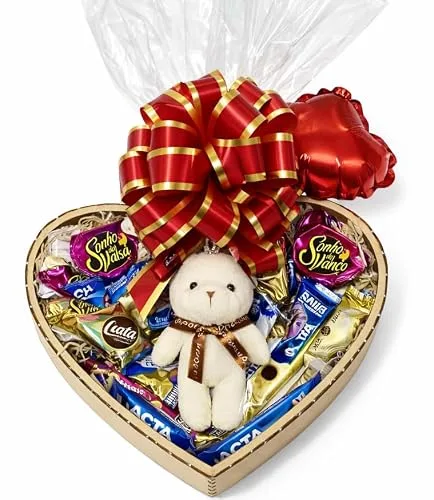 Cesta de chocolates em formato de coração