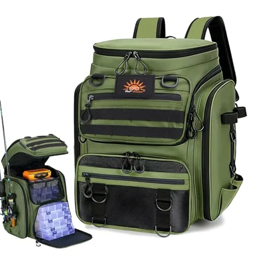 Mochila de pesca com suporte de vara
